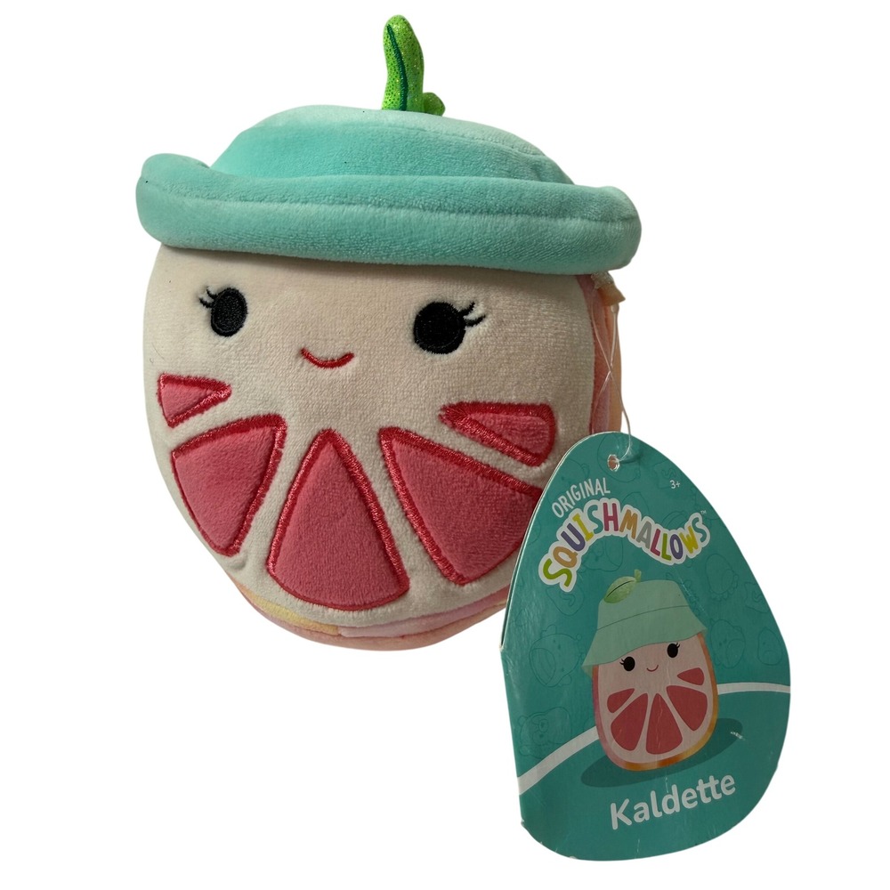 Squishmallow Kaldette the Grapefruit 5 Inch Plush with Teal Bucket Hat S5 #980-5